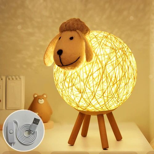 Veilleuse Led,Mouton Lampe De Chevet En Rotin, Veilleuse Enfant Projecteur,Lampe Nuit Led Pour Chambre,Chambre Bébé,Cadeau