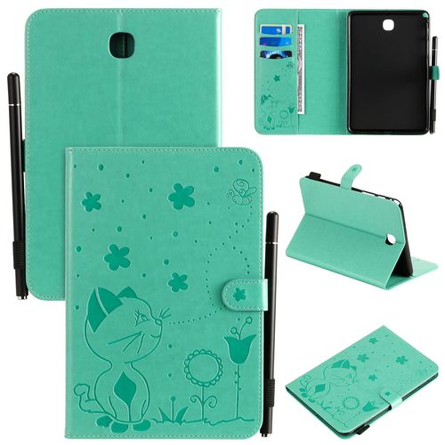 Étui Pour Samsung Galaxy Tab A 8.0 T350 Pu Cuir Poche Cas Flip Coque Protection Housse Stand Case Papillon Chat Et Abeille,Vert