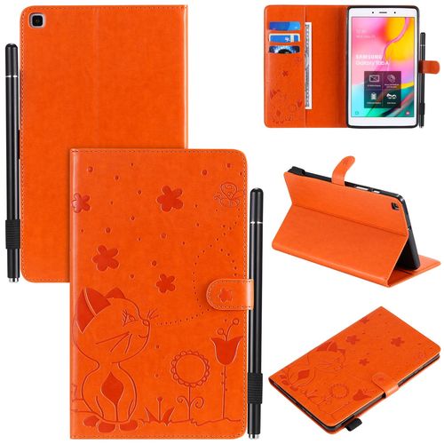 Étui Pour Samsung Galaxy Tab A8 2019 Sm-T290/T295 Pu Cuir Poche Cas Flip Coque Protection Housse Stand Case Papillon Chat Et Abeille,Orange