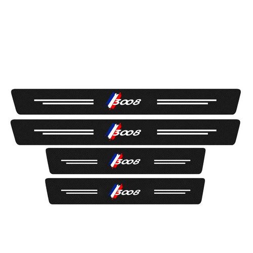 4 Pièces Pour 3008 - Autocollants De Protection De Seuil De Porte De Voiture, Pour Peugeot 3008, En Cuir, En Fiber De Carbone, Décor, Accessoires De Réglage De Seuil
