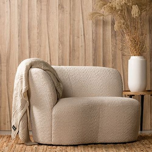 Fauteuil Angle À Gauche 112x80x73 Cm En Tissu Bouclé Crème