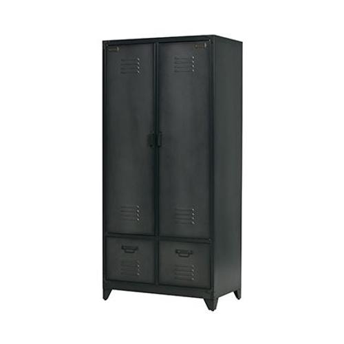 Armoire 2 Portes 2 Tiroirs 90x50x190cm En Acier Noir