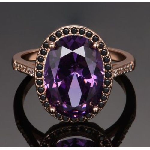 Bague + Bracelet + Collier  Finition Or Rose  ,  Pierres Amethyste