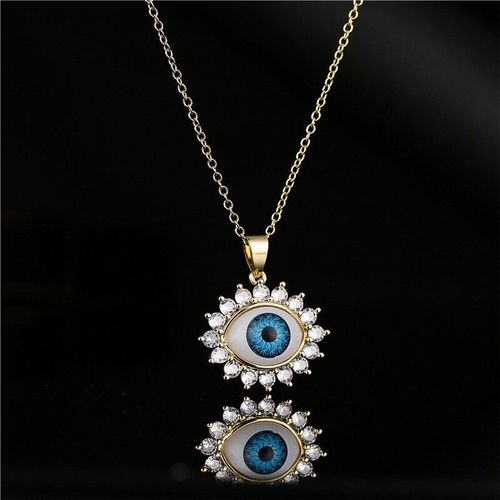 Collier Vintage En Zircone Cubique Pour Femmes, Pendentif ¿Il Maléfique, Couleur Or, Bleu, Ras Du Cou, Chaîne Clavicule, Bijoux Turcs, Nouvelle Collection