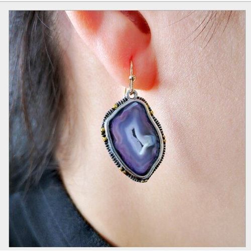 Boucles D'oreilles Vintage Pour Femmes, Pendentif En Améthyste Unique, Mélange De Couleurs Irrégulières, Fête D'anniversaire