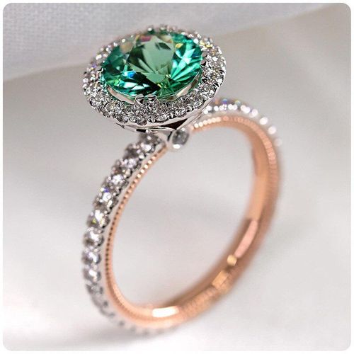 Bague De Mariage Ronde Et Verte Pour Femmes, Magnifique, En Cristal Pavé, Zircon, Cadeau Noble, Bijoux Classiques