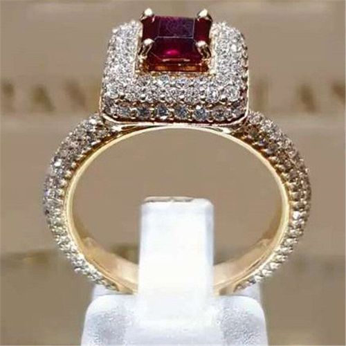 Bague En Zircone Cubique Rouge Pour Femme, Anneau De Couple Vintage, Luxe, Couleur Jaune Or, Bijoux En Cristal, Aaa, Nouvelle Mode