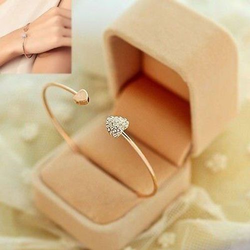 Bracelet Simple Pour Femmes Et Filles, Couleur Or, Strass, C¿Ur, Amour, Manchette (Couleur: Or)