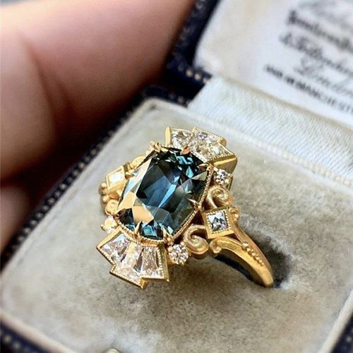 Bague De Fiançailles Pour Femmes, Couleur Or, Carré, Série Bleu, Pierre, Accessoires Simples Et Minimalistes, Bijoux Élégants