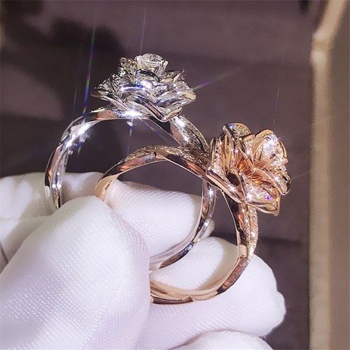 Bague De Luxe En Or Rose Pour Femme, Jolie Bague De Fiançailles, Vintage, Motif De Fleur, Pour Fête, Mariage