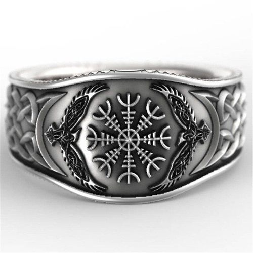 Bagues Pour Hommes, Bagues Punk, Vintage, Mythologie, Histoire, Viking, Aigle, Boussole, Couleur Argent, Noir, Nouvelle Collection