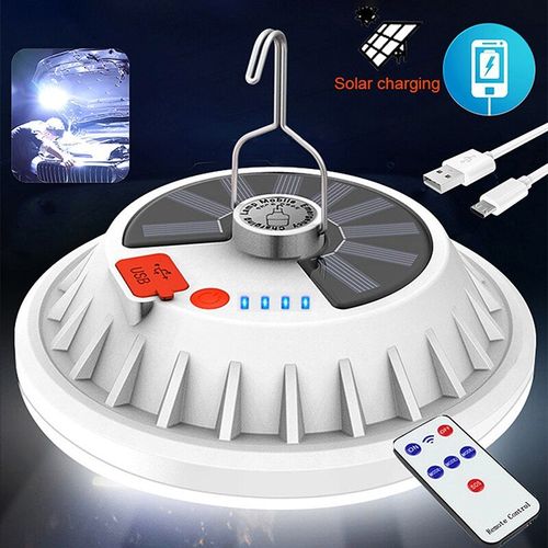 Lampe Solaire D'urgence En Forme D'ovni, 120led, 120w, Avec Télécommande, Luminaire Décoratif D'extérieur, Idéal Pour Un Jardin Ou Un Camping