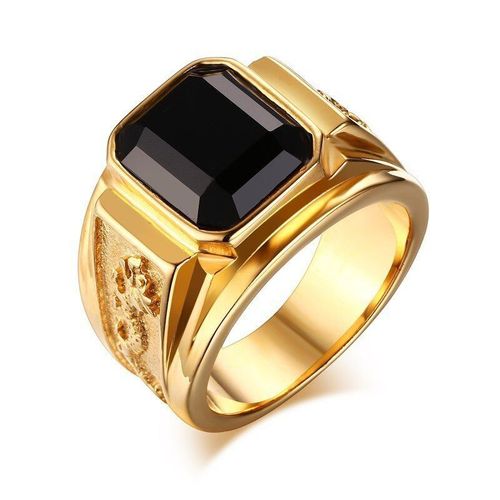 Bague De Mariage Punk De Luxe Pour Hommes, Vintage Dragon Or Argent Couleur Noir Grand Carré Aaa Cz Pierre, Bijoux Rétro