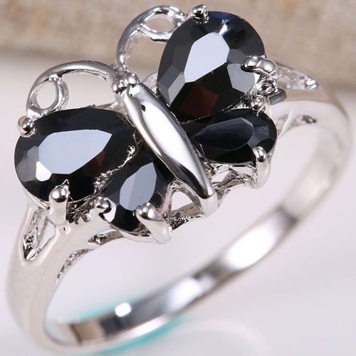 Bagues Papillon Pour Femmes Et Filles, Couleur Argent, Aaa, Cz, Pierre Noire, Cristal, Bijoux De Fête, Nouvelle Tendance Coréenne
