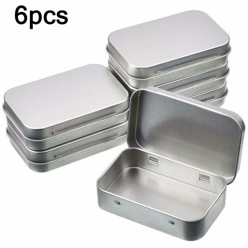 Boîte métallique en fer blanc, 6 pièces, conteneur vide, couvercle à charnière, petits produits cosmétiques vides, petites choses, boîte de rangement carrée pour la maison