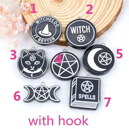 Breloques Punk Pour Fête D'halloween, En Résine, Dos Plat, Lune Noire, Poignard, C¿Ur, Boule De Cristal, Sorcières Pour Pendentif De Collier, Bricolage, 10 Pièces