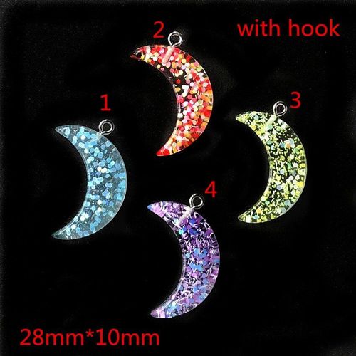 Lot De 12 Breloques En Résine Multicolore À Dos Plat, Breloques Multicolores Lune Et Étoiles Pour Collier, Porte-Clés Pendentif, Accessoires De Bricolage
