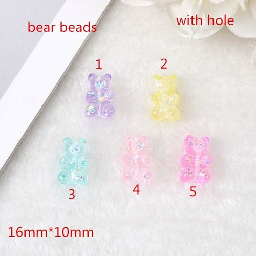 Perles En Forme D'ours, 20 Pièces De 16x10mm, Breloques En Résine Scintillante À Dos Plat, Artisanat Avec Trou Perforé Pour Collier Pendentif Bracelets Diy