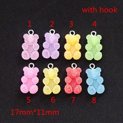 Ours Gommé Multicolore En Résine Époxy À Dos Plat, 20 Pièces, 17x11mm, Bonbons Pour Collier, Porte-Clés, Pendentif, Accessoires De Fabrication, Bricolage