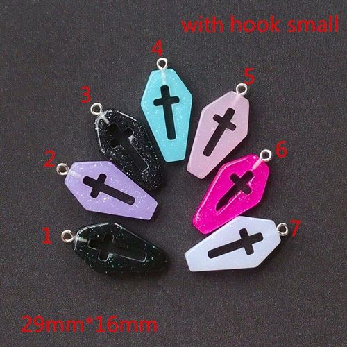 Pendentifs Style Punk En Forme De Cercueil, 10 Pièces, 29x16mm, Breloques À Dos Plat En Résine, Accessoire En Croix Pour La Fabrication De Colliers Et De Pendentifs