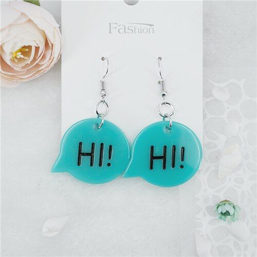 1 Paire, Personnalité Salut! Boucles D'oreilles En Résine, Plaque Signalétique, Dos Plat, Multicolore, Bonjour! Boucle D'oreille Pendante Pour Enfants, Cadeaux, Bijoux Pour Femmes
