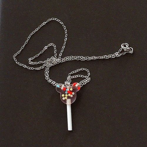 Collier Multicolore En Résine À Paillettes Pour Femmes, 1 Pièce, Mignon, Dos Plat, Dessin Animé, Sucette, Bonbons, Cadeau D'anniversaire Pour Enfants, Bijoux Pour Femmes