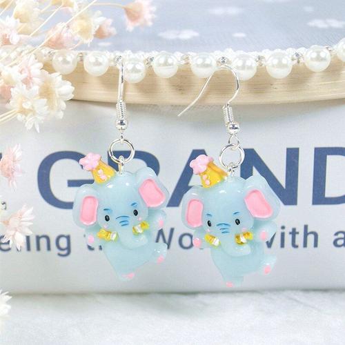 Boucles D'oreilles Goutte D'eau Pour Femmes, 1 Paire, Dessin Animé, Cirque, Clown Et Animal, Dos Plat, Résine, Couleur Bonbon, Cadeaux Pour Enfants