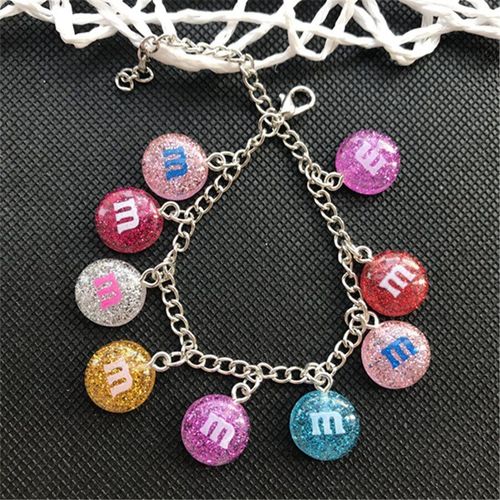 Bracelet Multicolore En Résine Scintillante Pour Femmes, 1 Pièce, Perles De Chocolat, Bonbons, Pendentif, Cadeau D'anniversaire Pour Enfants, Bijoux