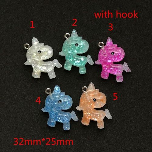 10 Breloques Licorne En Résine Multicolore, 32x25mm, Pour Collier, Porte-Clés, Pendentif, Accessoires De Bricolage