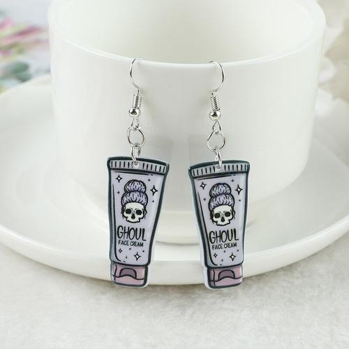 Boucles D'oreilles En Acrylique Pour Femmes, 1 Paire, Halloween, Crâne De Cocktail, Barbe À Papa, Hache, Goutte De Sang, Bijoux