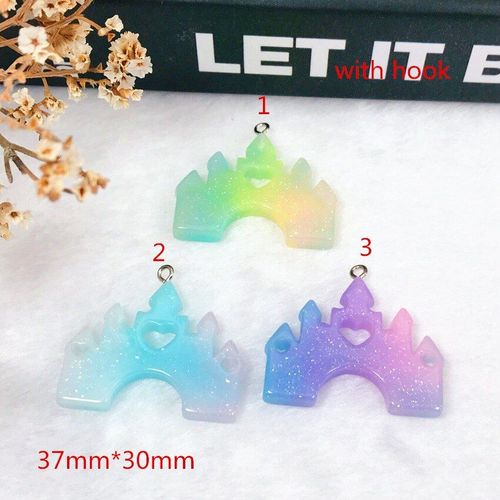 Lot De 5 Breloques De Château En Résine Multicolore À Dos Plat Pour Collier, Porte-Clés, Pendentif, Accessoires De Bricolage