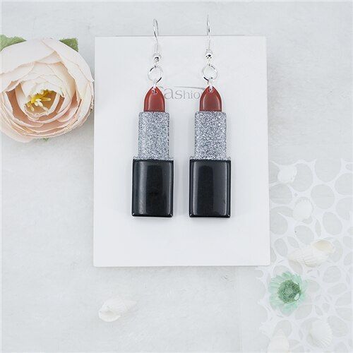 Boucles D'oreilles De Rouge À Lèvres Pour Femmes, 1 Paire, Paillettes, Dos Plat, En Résine, Goutte D'eau, Cadeaux Pour Enfants, Bijoux Pour Femmes