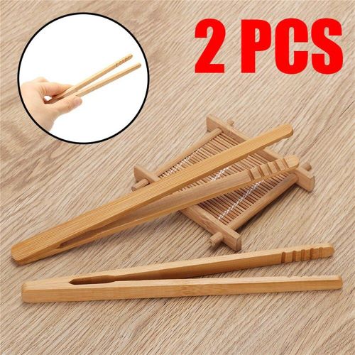 Pinces À Salade En Bois De Bambou, 2 Pièces, 18cm, Pour Toast, Grille-Pain, Pour Bacon, Sucre, Thé Glacé, Pince, Fournitures De Cuisine, Service À Thé, Clips À Thé
