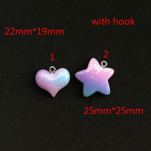 Lot De 10 Pièces De Pendentifs En Résine Dégradé, Paillettes À Dos Plat, C¿Ur Et Étoile Pour Collier, Porte-Clés, Accessoires De Fabrication À Faire Soi-Même