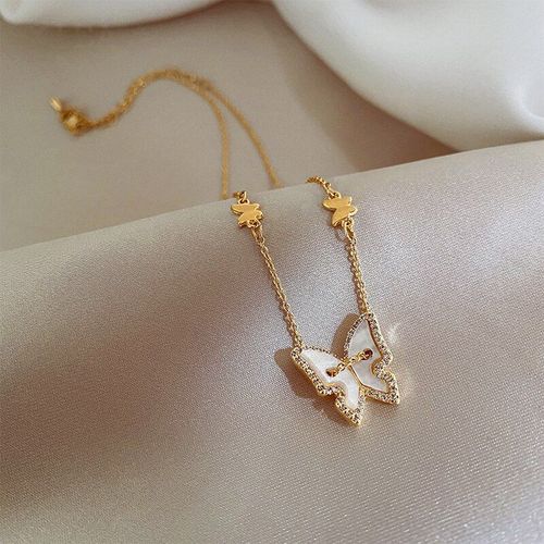 Collier Papillon Coquillage Couleur Argent Pour Femmes, Breloque Dorée, Chaîne Clavicule, Bijoux Cadeau, Vente En Gros, S-N696