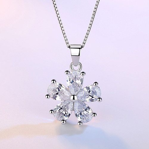 Collier Avec Pendentif En Forme De Fleur De Prunier Pour Femme, Couleur Argent, Cristal Zircon Cubique Éblouissant, Bijoux Cadeaux, S-N148