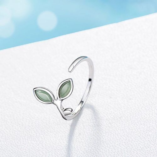 Bague Ajustable En Opale Pour Femmes, Couleur Argent, Branche Verte, En Forme De Feuilles, Bijoux, Cadeaux De Fête, Livraison Directe, S-R348