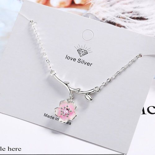 Collier Avec Pendentif Fleur De Cerisier Rose, Couleur Argent, À La Mode, Bijoux Quotidiens, S-N437