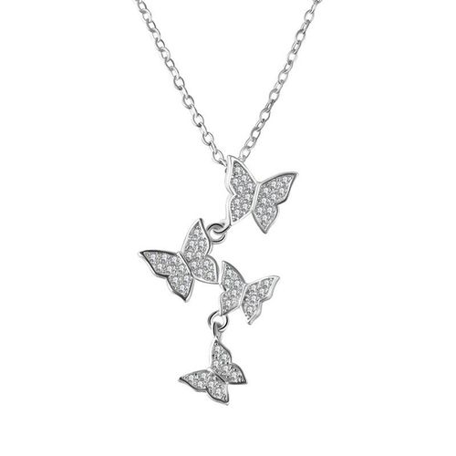 Collier Avec Pendentif Papillon Argenté, Magnifique Breloque Éblouissante En Micro Zircon, Cadeaux De Mariage, S-N360