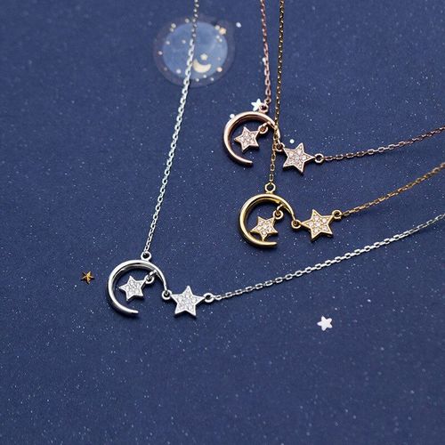 Colliers Pendentif Couleur Argent Lune Étoile Micro Cz, Bijoux Pour Femmes, Cadeaux, Vente En Gros, S-N535