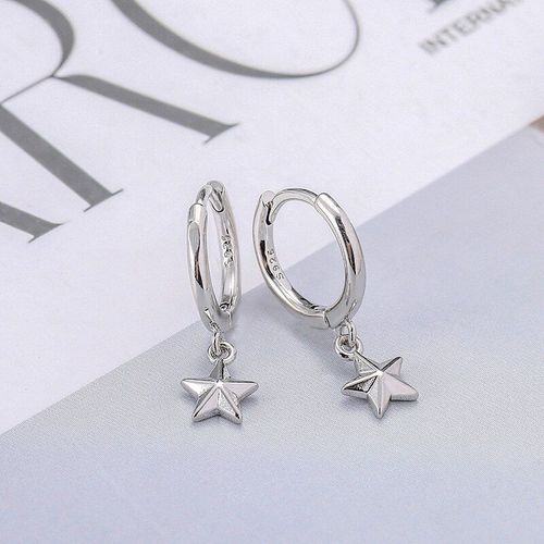 Boucles D'oreilles En Forme D'étoile En Trois Dimensions Pour Femmes, Couleur Argent, Pendentif En Forme De Cerceau, Simple, Petit, Doré, Français, Vente En Gros