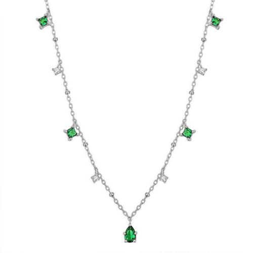 Collier Ras Du Cou Couleur Argent Pour Femmes, Chaîne Clavicule En Zircon Vert Exquis, Cadeaux, S-N742