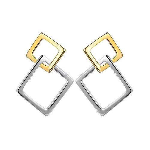 Boucles D'oreilles À Double Carré Pour Femmes, Bijoux Géométriques, Couleur Argent, Tendance, Cadeaux, S-E869