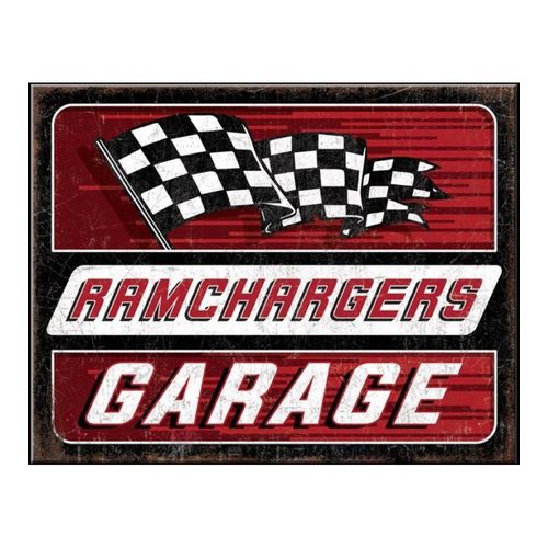 Plaque Ramchargers Garage Drapeau Damier 41x32cm Deco Tole Déco Americaine