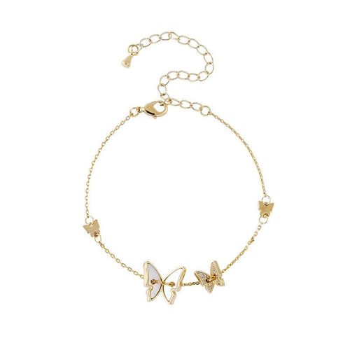 Bracelet À Breloques Papillon Couleur Argent Pour Femmes, Élégant, Coquille Blanche, Chaîne En Zircon, Cadeau D'anniversaire