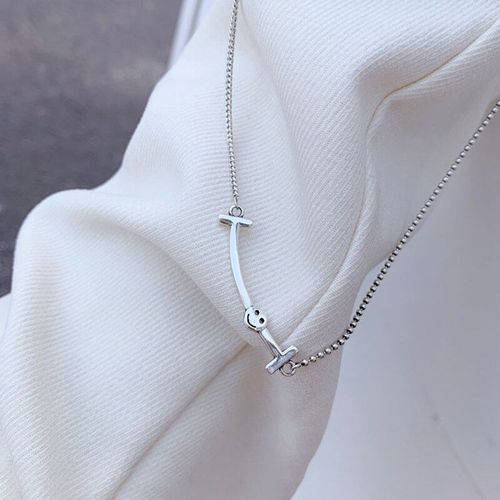 Collier À Breloques Vintage Pour Femmes, Couleur Argent, Lune, Étoile, Visage Souriant, Chaîne Clavicule, Argent Thaïlandais, S-N631