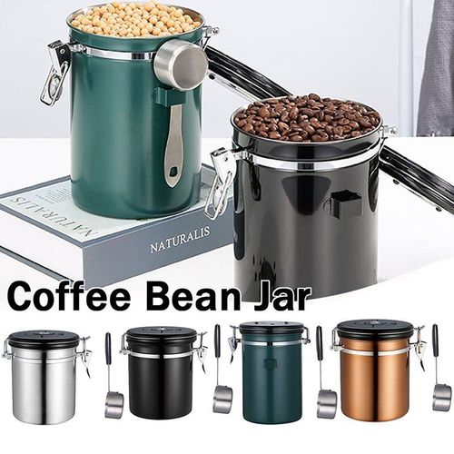 Bocal à café en grains en acier inoxydable, boîtes scellées, café, lait en poudre, haricots, thé, farine, céréales, conteneurs avec boucle de cuillère, boîte de rangement