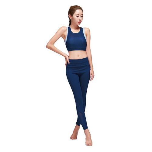 Ensemble De Soutien-Gorge Élastique Pour Femmes, Pantalon De Yoga, Vêtements De Sport, Push-Up, Bretelles Croisées, Bleu Ciel + Bleu Foncé (Bleu Foncé)