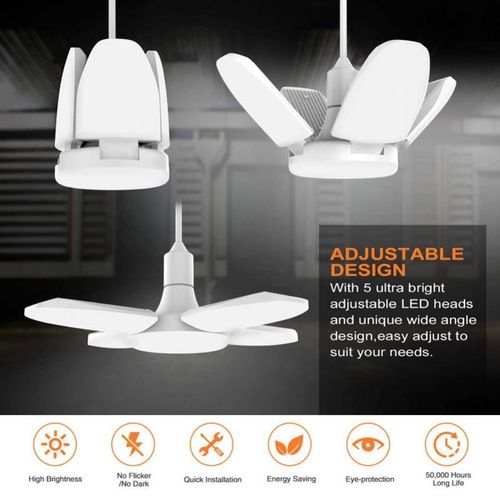 Lampe Industrielle À 52 Led Avec Pales De Ventilateur Pliables, Éclairage Durable, Idéal Pour Un Garage, Un Atelier Ou Un Garage, 38w