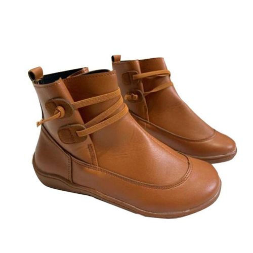 Bottines Tressées À Talon Plat Pour Femme, Chaussures À Bout Pointu, Épaisses, Chaudes, À Lacets, Collection Automne Et Hiver